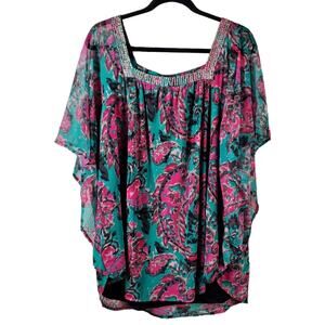 ✨ I.N.C. Paisley Sequin Winged Tunic Top - Plus Size 3X